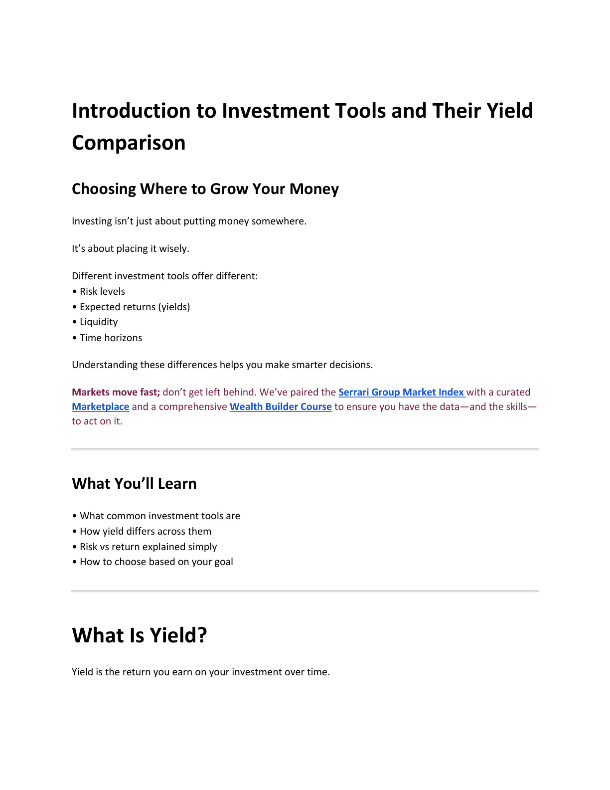 Introduction to Investment Tools and Their Yield Comparison cover
