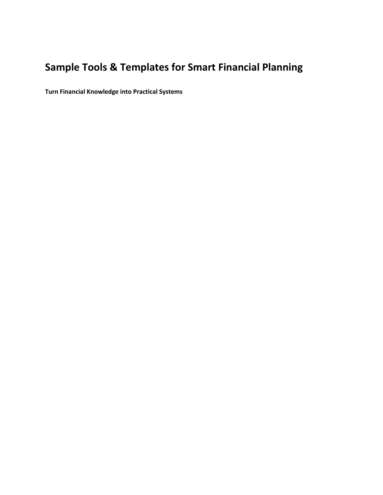 Sample Tools & Templates for Smart Financial Planning cover