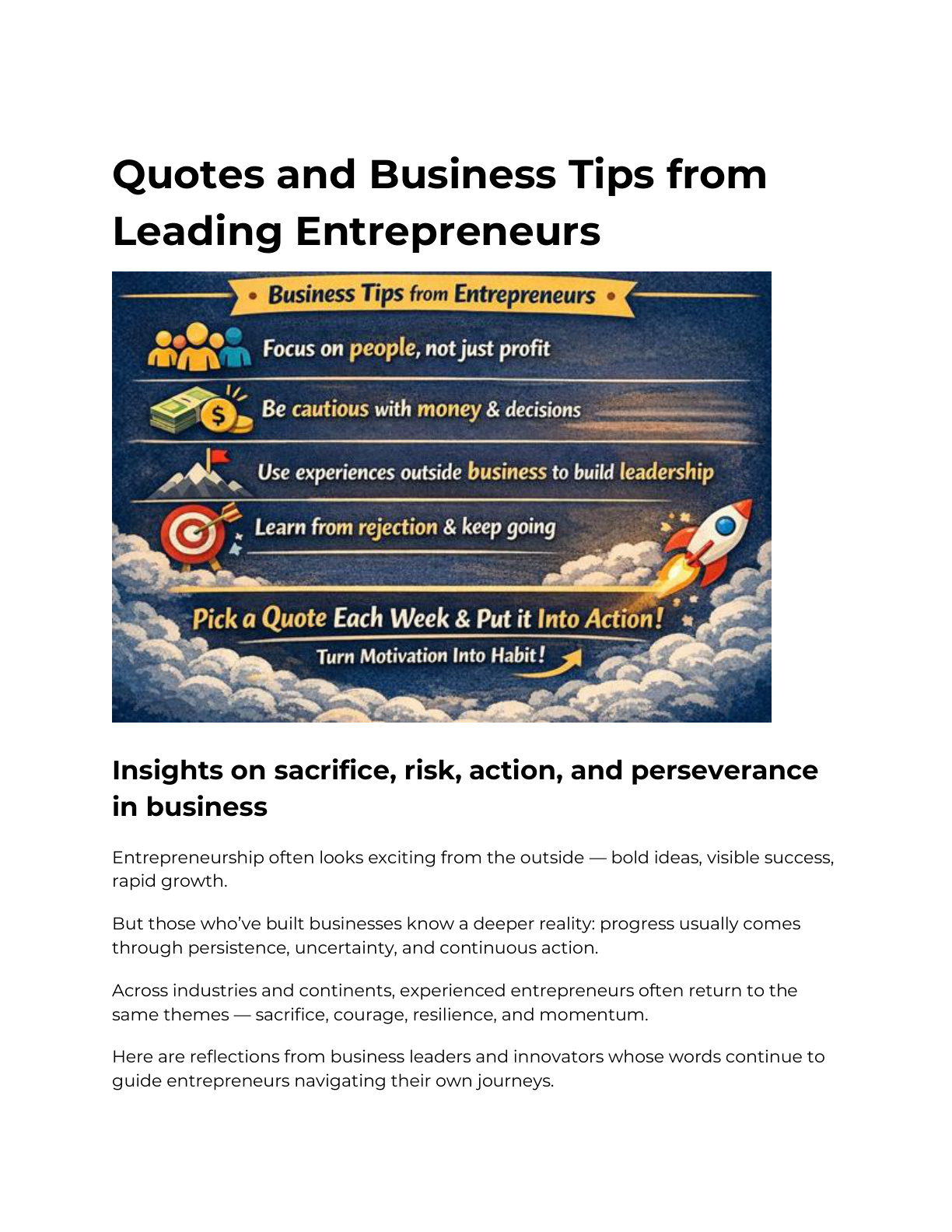 Quotes and Business Tips from Leading Entrepreneurs