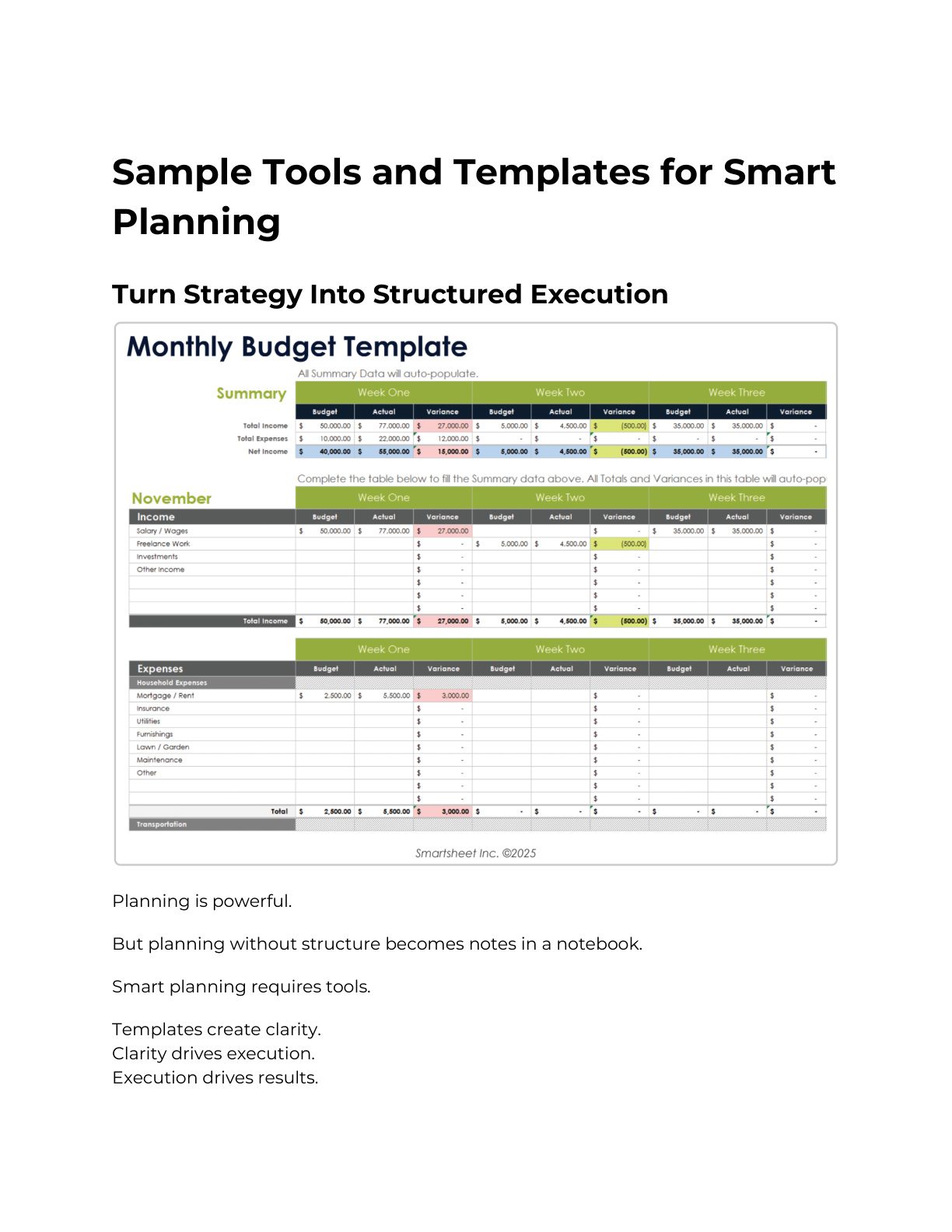 Sample Tools and Templates for Smart Planning cover