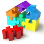 puzzle pieces, house shape, real estate