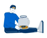 Illustration of personal savings concepts with coins, a piggy bank, and financial charts, representing the basics of saving money, budgeting, and building financial security over time.