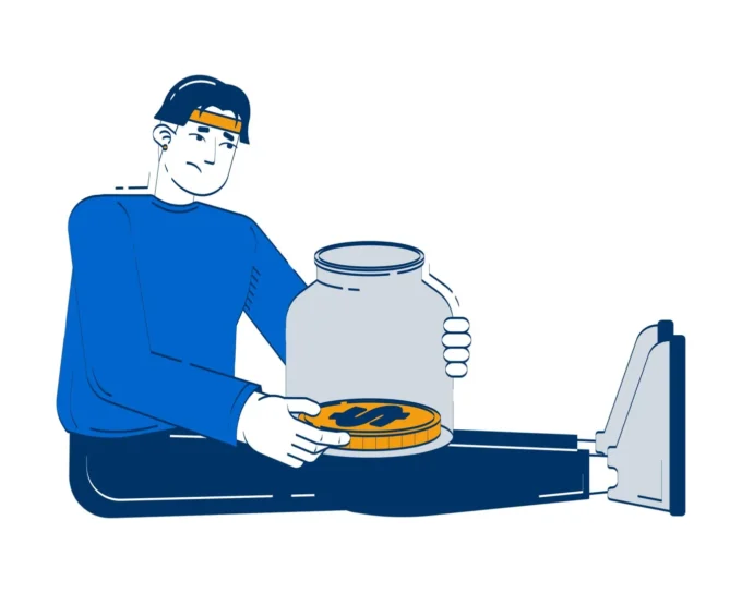 Illustration of personal savings concepts with coins, a piggy bank, and financial charts, representing the basics of saving money, budgeting, and building financial security over time.