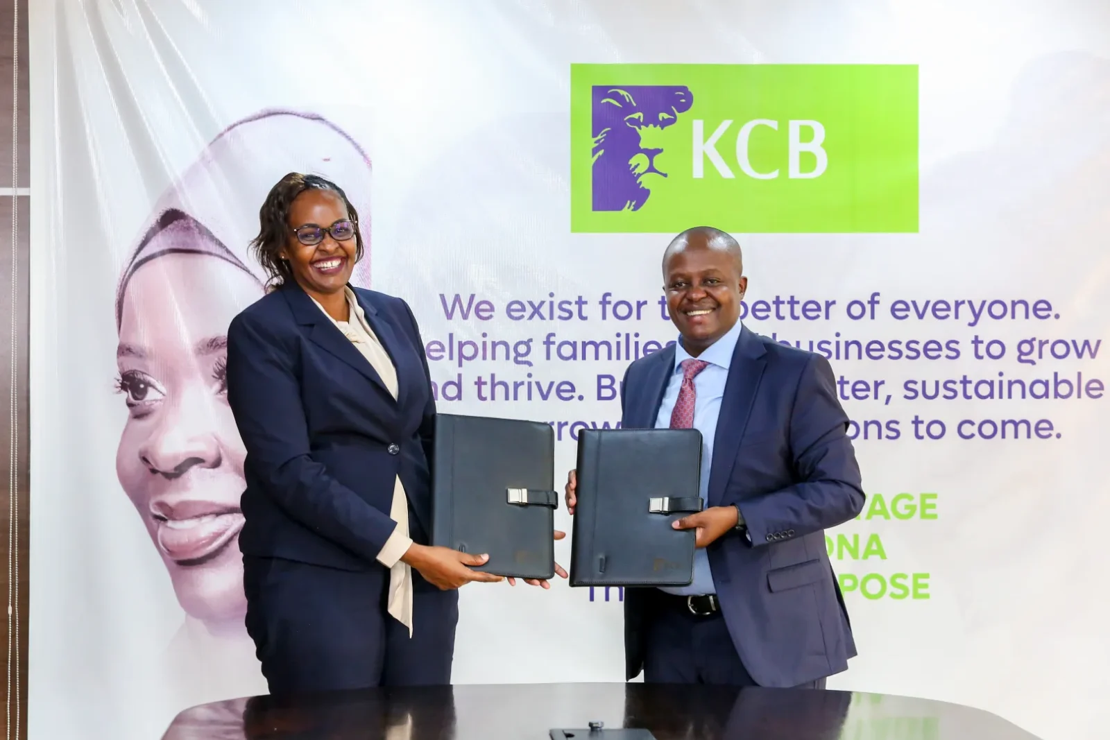 KCB Group securing Green Climate Fund support to reach 800,000 Kenyans, with visuals of green financing, community projects, and sustainable development impact across Kenya.