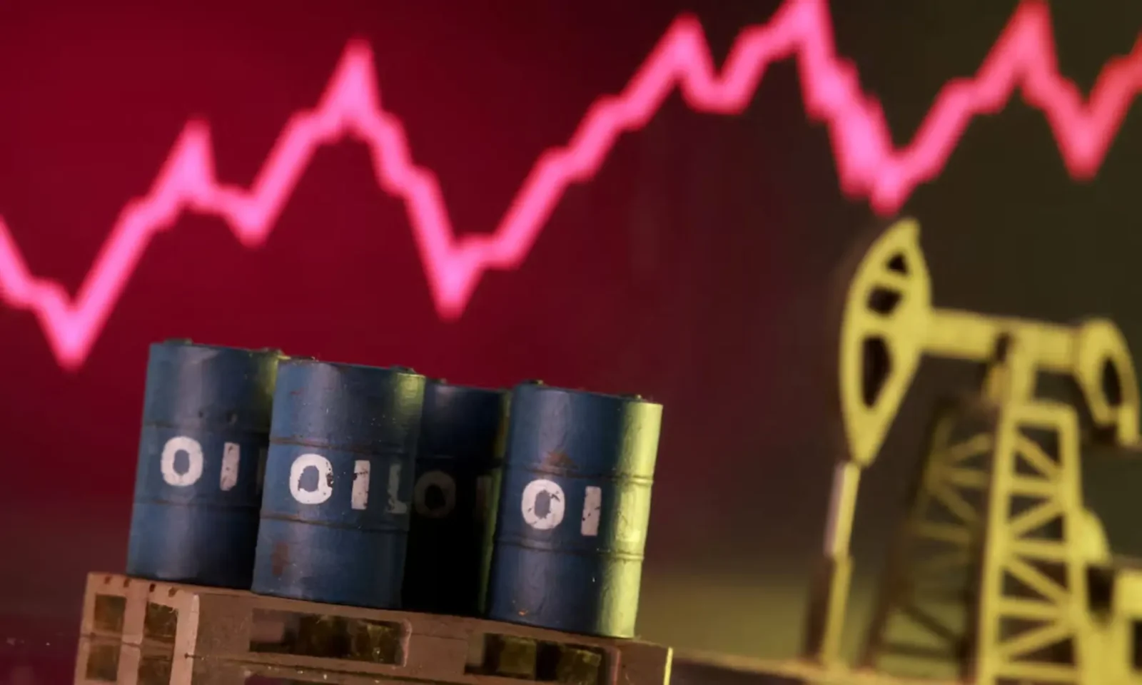 Global oil price charts surging past $105 per barrel amid escalating Iran conflict, with falling stock and bond market indicators highlighting widespread financial selloff and investor uncertainty.