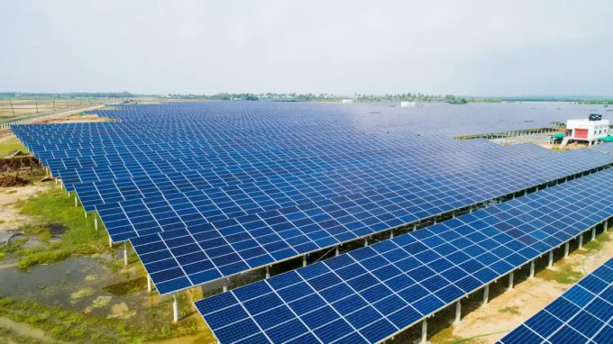 PIDG investing in solar energy projects, with visuals of solar panels, clean power generation, and infrastructure development, highlighting a key transition toward renewable energy.