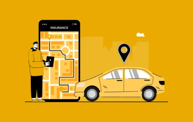 Illustration of telematics-enabled insurance with a car, connected sensors, and data analytics visuals, highlighting a major shift in the insurance industry toward usage-based and technology-driven policies.