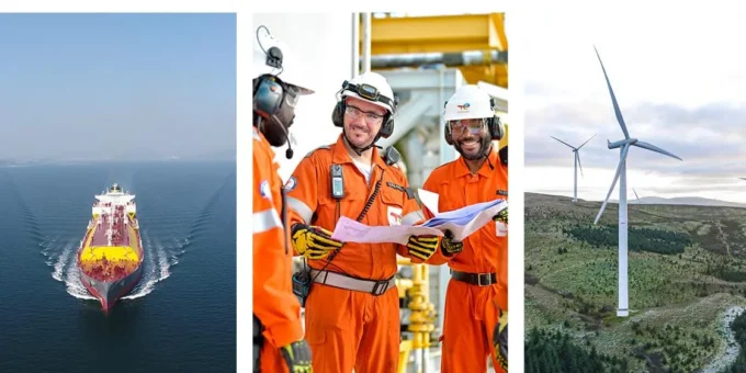 TotalEnergies reducing emissions with visuals of renewable energy projects, carbon reduction charts, and cleaner energy infrastructure, signaling a key transition in the global energy sector.