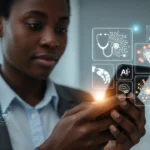 Data-driven illustration of women in Africa accessing insurance through mobile platforms and tailored products, highlighting rising financial inclusion, microinsurance growth, and gender-focused innovation reshaping the insurance landscape.