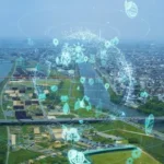 Illustration of seaports adopting green technologies, with cranes, ships, and renewable energy systems, highlighting a transforming carbon strategy turning traditional ports into environmentally sustainable “green machines.”