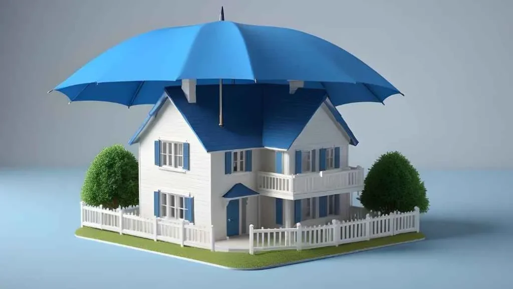 Home insurance policy showing house protection, coverage for property damage, theft protection, and financial security for homeowners