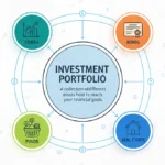 Investment portfolio overview showing asset allocation, diversification across stocks bonds and cash, and balanced financial growth strategy
