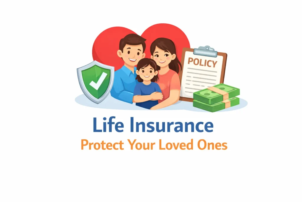 Life insurance policy plan showing financial protection for family, long term coverage benefits, and secure future planning