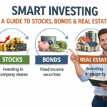 Smart investing guide showing stocks bonds and real estate investment options for diversified portfolio growth and financial planning