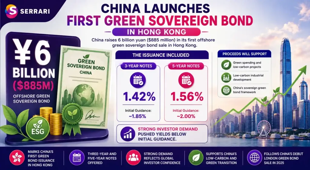 China issuing its first green sovereign bond in Hong Kong to support sustainable finance initiatives and expand ESG-linked government funding programs