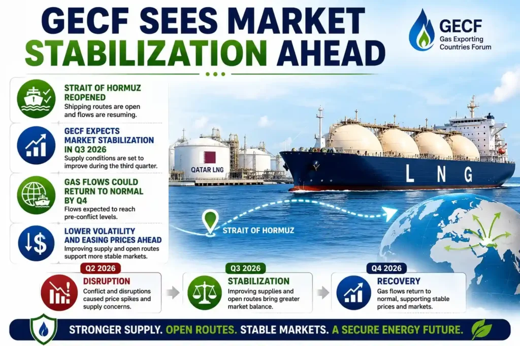 GECF forecasts natural gas market stabilization as LNG supplies recover.