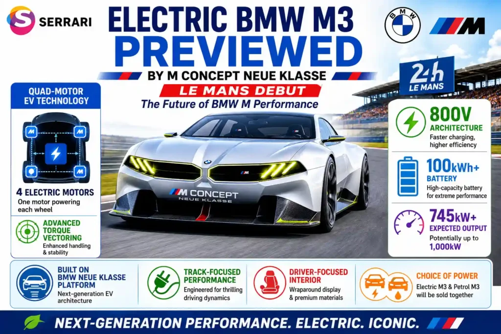 BMW M Concept Neue Klasse showcases quad-motor electric technology, 800V architecture, and high-performance EV capabilities previewing the future electric BMW M3.