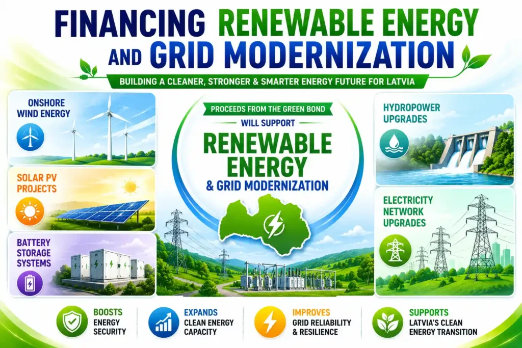 Latvenergo green bond funds renewable energy and grid upgrades in Latvia.