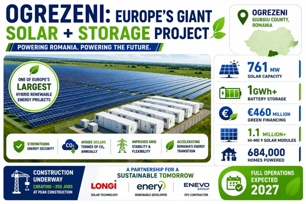 Romania’s Ogrezeni hybrid project combines large-scale solar power and battery storage.