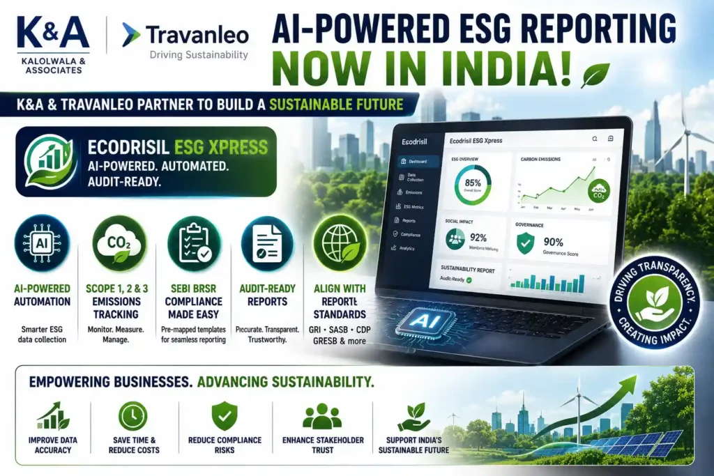 AI-powered ESG reporting infographic highlighting sustainable reporting solutions in India. 