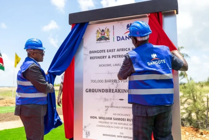 Dangote breaks ground on a $16 billion oil refinery in Lamu, Kenya, designed to process 700,000 barrels of crude oil per day.