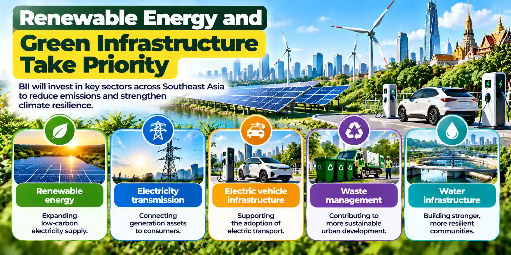 British International Investment (BII), the UK’s development finance institution, plans to commit $1.6 billion to climate finance across Southeast Asia over five years. Approximately half is expected to come from BII, with a similar amount mobilised from private investors. The funding will support renewable energy, electricity transmission, electric vehicle infrastructure, waste management and water infrastructure across developing economies in the region.
Key Overview
Climate finance target: $1.6 billion over five years.
Private capital: Approximately half of the total is expected to be mobilised from private investors.
Priority markets: Vietnam, Indonesia, the Philippines, Malaysia and Thailand.
Previous investment: Nearly $400 million committed between 2023 and 2025.
Expected impact: Investments are expected to add 1.8 GW of clean-energy capacity and avoid nearly 1.7 million tonnes of carbon emissions.
Investment channel: British Climate Partners (BCP).
BII Announces $1.6 Billion Climate Finance Target
British International Investment has announced plans to commit $1.6 billion to climate finance in Southeast Asia over the next five years, reinforcing its efforts to support developing economies through the transition to cleaner energy and more climate-resilient infrastructure.
The commitment marks the fifth anniversary of the opening of BII’s Asian headquarters in Singapore and forms part of its broader regional investment strategy. The funding will target economies including Vietnam, Indonesia, the Philippines, Malaysia and Thailand, where fossil-fuel-based electricity generation remains an important part of the energy mix.
Under the plan, approximately half of the $1.6 billion climate finance commitment will come from BII, while a similar amount is expected to be mobilised from private investors. This approach is intended to increase the pool of available funding for projects that reduce emissions and support sustainable economic growth.
The announcement also signals a greater emphasis on using development finance to attract commercial investment into markets where clean-energy infrastructure requires substantial capital.
Private Investment to Help Scale Climate Projects
Mobilising private capital is central to BII’s approach. By combining its own investment with funding from commercial investors, the institution aims to support projects that may need additional financing to reach development and construction stages.
The British Climate Partners initiative, launched earlier in 2026, will serve as a channel for a significant proportion of the planned funding. The initiative focuses on high-growth, carbon-intensive economies across Asia, where investment can support economic development while reducing emissions.
The British Climate Partners (BCP) initiative is intended to help direct capital towards climate-related opportunities and attract additional investors. This structure could help broaden financing for renewable energy and other infrastructure projects while supporting the development of cleaner and more resilient economies.
The strategy also reflects the challenge of financing the energy transition in rapidly developing markets, where electricity demand and infrastructure needs continue to grow.
Renewable Energy and Green Infrastructure Take Priority

Alt text: Infographic showing BII prioritising renewable energy, electricity transmission, EV infrastructure, waste management and water infrastructure to support Southeast Asia’s green transition. 




BII plans to invest across sectors that can reduce emissions and improve climate resilience. These include renewable energy generation, electricity transmission, electric vehicle infrastructure, waste management and water infrastructure.
Renewable energy projects can expand low-carbon electricity supply, while transmission infrastructure helps connect generation assets to consumers. Investment in EV infrastructure can support the adoption of electric transport, and waste and water projects can contribute to more sustainable urban development and stronger resilience.
The institution expects its investments to add approximately 1.8 GW of clean-energy capacity and avoid nearly 1.7 million tonnes of carbon emissions.
These are expected outcomes rather than completed results. Their eventual scale will depend on the projects financed, their implementation timelines and their operational performance.

Context is everything. Stay ahead of shifting trends with today’s market updates, and uncover emerging opportunities using the Serrari Group Market Index and Marketplace. Then, take control of your own financial future by exploring our Money & Life Reset Transformation Blueprint ™ to build stronger habits, create better systems, and design a path toward lasting wealth.

Previous Investments Provide a Foundation
The new commitment builds on BII’s existing activity in Southeast Asia. Between 2023 and 2025, the institution committed nearly $400 million in climate finance to the region.
Investments during that period included renewable energy developer ib vogt, Skye Renewables, the Asian Development Bank, Vietnam-based VPBank and HDBank, and Indonesia-based Xurya. BII also invested in funds supporting green infrastructure and the energy transition, including Pentagreen Capital’s Green Investment Partnership, Gresham House’s SUSI Asia Energy Transition Fund and 100×100 Impact Fund I.
These investments span direct company financing, financial institutions and specialist funds. The mix provides different routes for directing capital towards climate-related projects across regional markets.
BII’s existing infrastructure and climate portfolio has supported approximately 358 MW of operational clean-energy capacity, generated more than 556,000 MWh of renewable electricity and helped avoid approximately 368,000 tonnes of carbon emissions. It has also supported more than 2,000 direct, operational and temporary construction jobs.
These figures provide a baseline for understanding the institution’s existing regional activity as it prepares to expand its climate finance commitments.
Supporting Southeast Asia’s Energy Transition
Southeast Asian economies face the challenge of meeting growing energy needs while reducing reliance on high-emission power generation. Expanding renewable energy requires investment not only in generation facilities but also in transmission networks, storage, transport infrastructure and supporting services.
BII’s plan aims to address several of these needs through a combination of development finance and private investment. Its regional focus recognises that climate finance must support both emissions reduction and the infrastructure required for continued economic growth.
The $1.6 billion investment plan therefore represents more than a funding target. It is an attempt to expand the pipeline of bankable climate projects and encourage greater participation from private investors.
Outlook
BII’s $1.6 billion climate finance target could provide a substantial source of capital for Southeast Asia’s transition towards cleaner energy and more resilient infrastructure. By combining its own funding with private investment, the institution aims to expand the reach of climate finance across several developing economies.
The effectiveness of the strategy will depend on how quickly capital is committed, whether private investors contribute the expected funding and how successfully projects move from development into operation. Renewable energy generation, transmission, EV infrastructure, waste management and water systems will each require different financing structures and implementation approaches.
BII’s previous investments provide a foundation for the next phase, but the expected addition of 1.8 GW of clean-energy capacity and avoidance of nearly 1.7 million tonnes of emissions will need to be demonstrated through project delivery and measured outcomes.
Ultimately, the initiative’s significance will depend on its ability to mobilise additional capital, deliver reliable infrastructure and generate measurable climate benefits alongside economic development. If implemented effectively, the programme could strengthen Southeast Asia’s climate investment pipeline and support a more gradual shift away from high-emission energy systems.

FAQs
1. How much climate finance is BII targeting in Southeast Asia?
BII plans to commit $1.6 billion over five years, with approximately half expected to come from BII and a similar amount mobilised from private investors.
2. Which countries are expected to benefit?
The priority markets identified include Vietnam, Indonesia, the Philippines, Malaysia and Thailand.
3. Which sectors will receive investment?
The investment programme covers renewable energy generation, electricity transmission, EV infrastructure, waste management and water infrastructure.
4. What climate impact is BII expecting?
The investments are expected to add approximately 1.8 GW of clean-energy capacity and avoid nearly 1.7 million tonnes of carbon emissions.


Sources: British International Investment | Saur Energy | TechNode Global




Your financial future isn’t something you wait for—it’s something you build.
The real question is: when do you begin?

Move beyond simply staying informed.
Navigate the markets with clarity—track trends through the Serrari Group Market Index, uncover opportunities in the Serrari Marketplace, and build practical knowledge with our Curated Wealth Builder Platform.

Stay connected to what truly matters.
Get daily insights on macro trends and financial movements across Kenya, Africa, and global markets—delivered through the Serrari Newsletter.


Growth opens doors.
Advance your career through professional programs including ACCA, HESI A2, ATI TEAS 7 , HESI EXIT  , NCLEX - RN and NCLEX - PN, Financial Literacy!🌟—designed to move you forward with confidence.


See where money is flowing—clearly and in real time.
Track Money Market Funds, Treasury Bills, Treasury Bonds, Green Bonds, and Fixed Deposits, alongside global and African indexes, key economic indicators, and the evolving Crypto and stablecoin landscape—all within Serrari’s Market Index.
